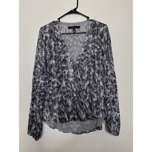 White House Black Market Size 10 Feather Metallic Silk Blend Wrap Top Boho